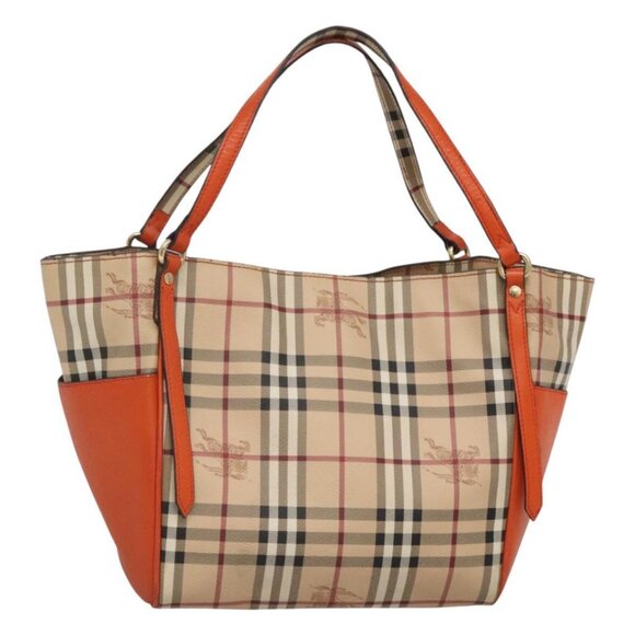 BURBERRY Nova Check Tote Bag PVC Beige Gold Auth 116125 - Picture 1 of 16